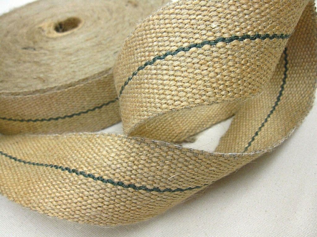Reel of STRONG 12lb Green stripe jute upholstery chair webbing roll